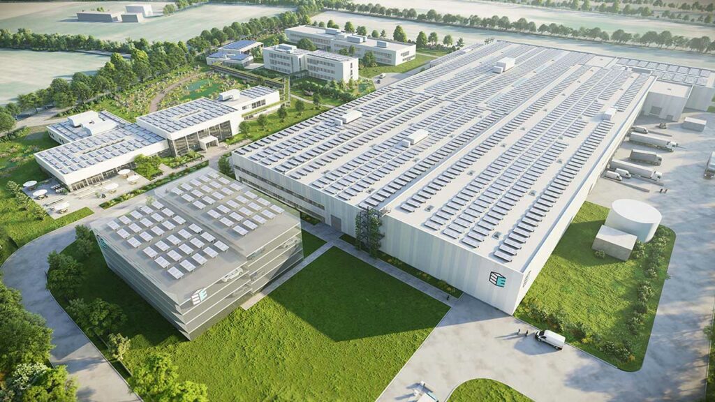 3D render of Enapter's soon to be built green hydrogren mass-production facility in Saerbeck, Germany