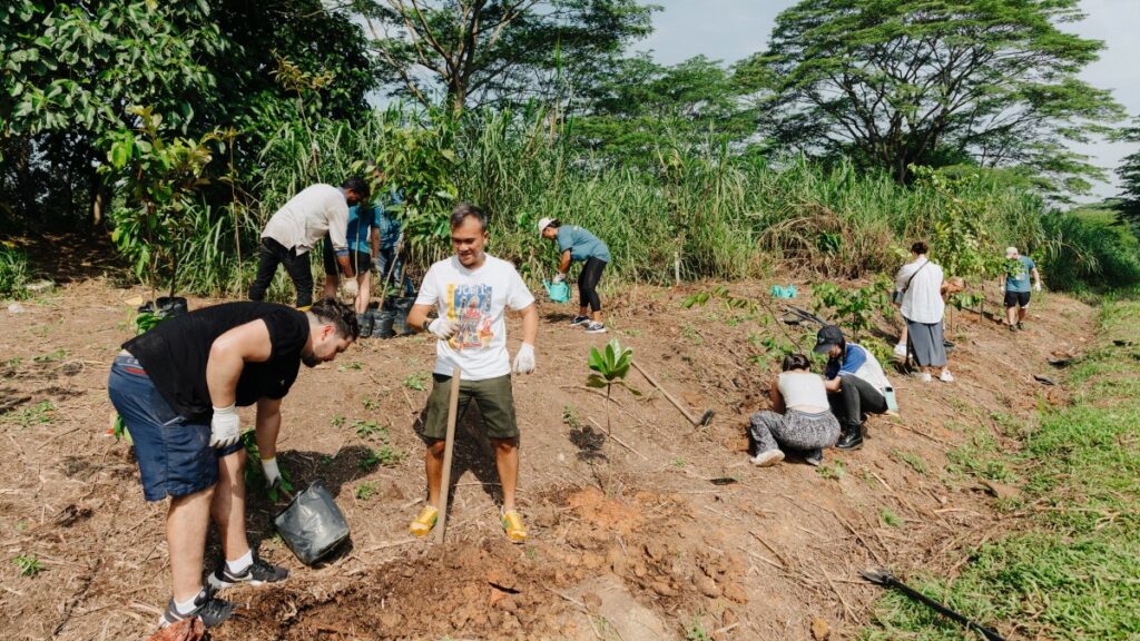 Earthshot Week Youth Programme attendees plant trees along the old rail corridor in Singapore