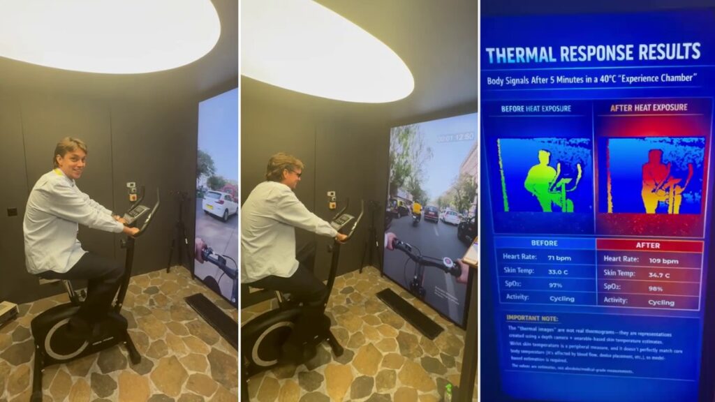 Aidan rides a heat stress simulator