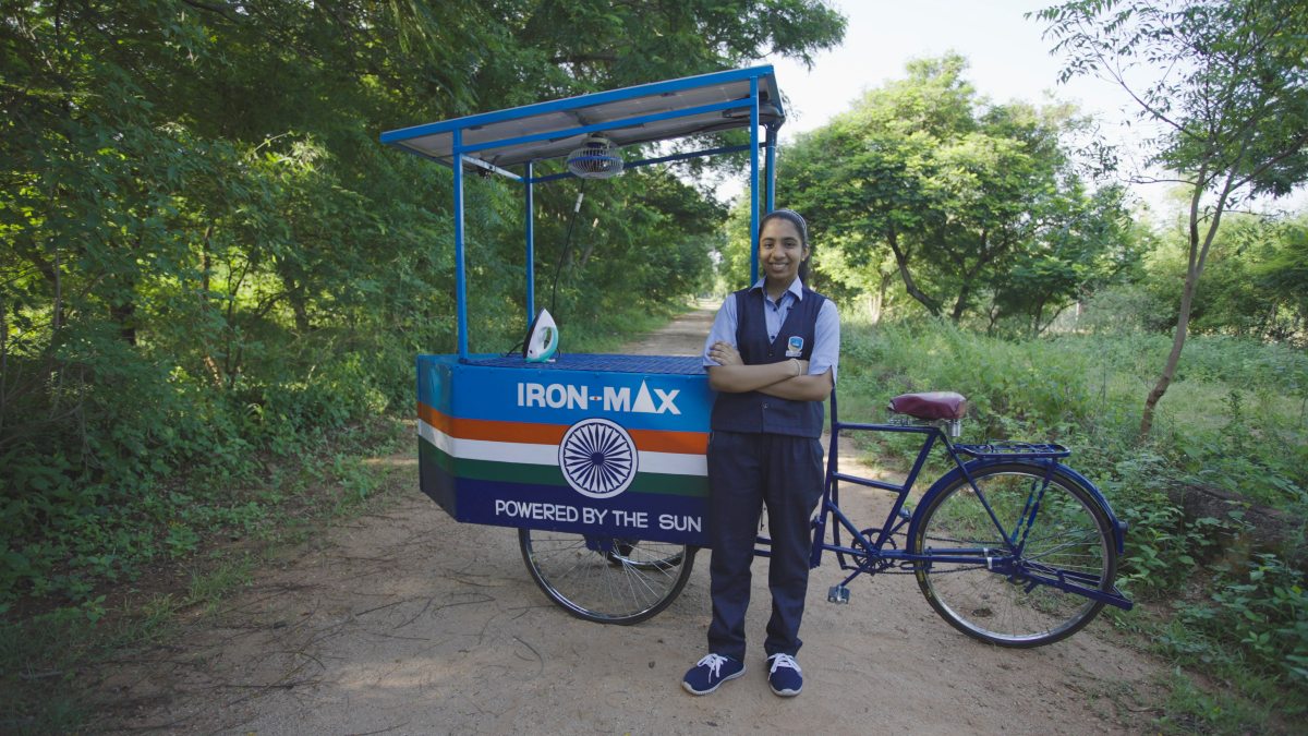 2021 Finalist, Vinisha Umashankar’s solar-powered ironing cart is a clean alternative to the charcoal powered street irons.